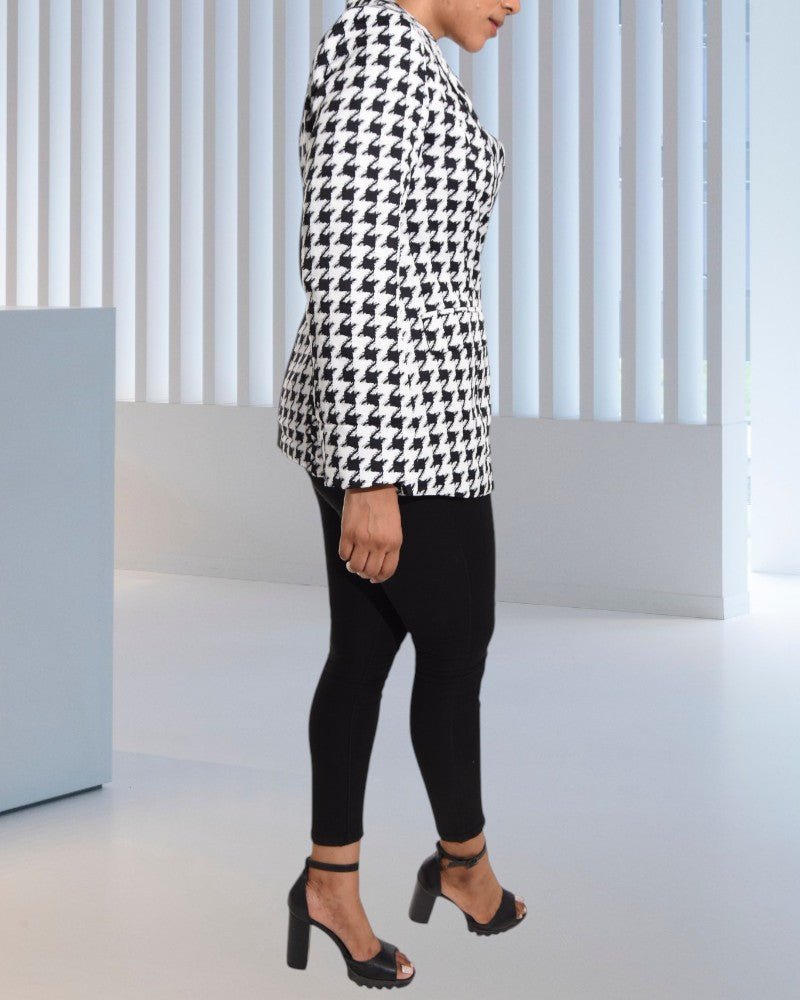 Color Block Houndstooth Pattern Blazer - StylePhase SA