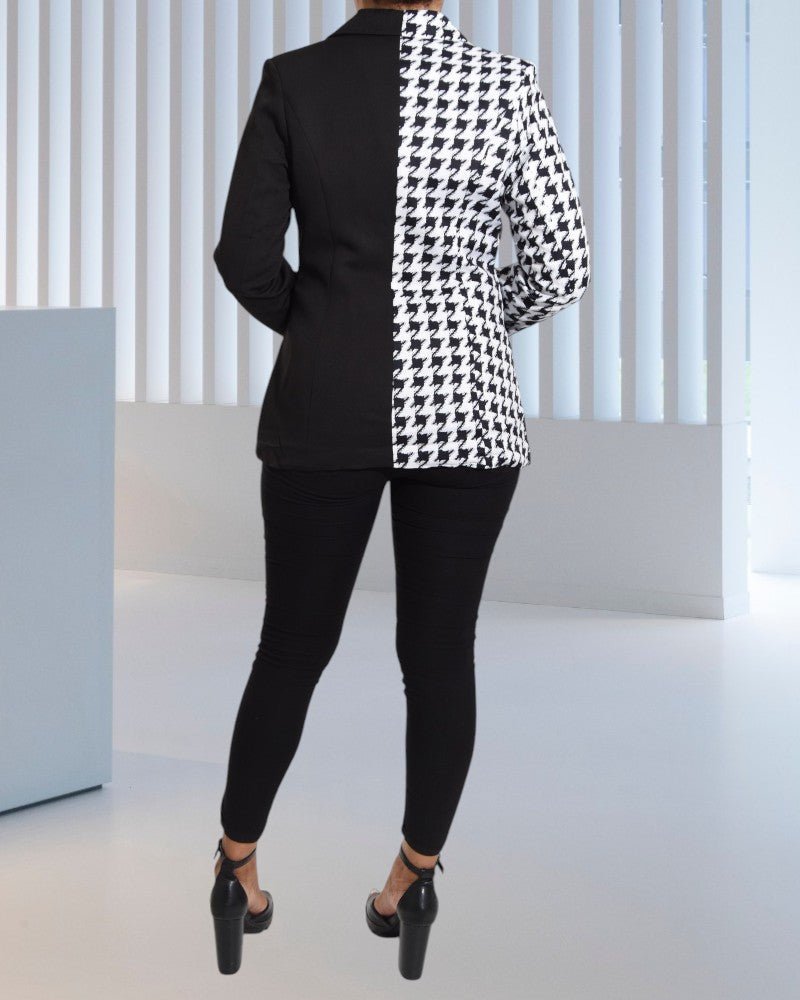 Color Block Houndstooth Pattern Blazer - StylePhase SA