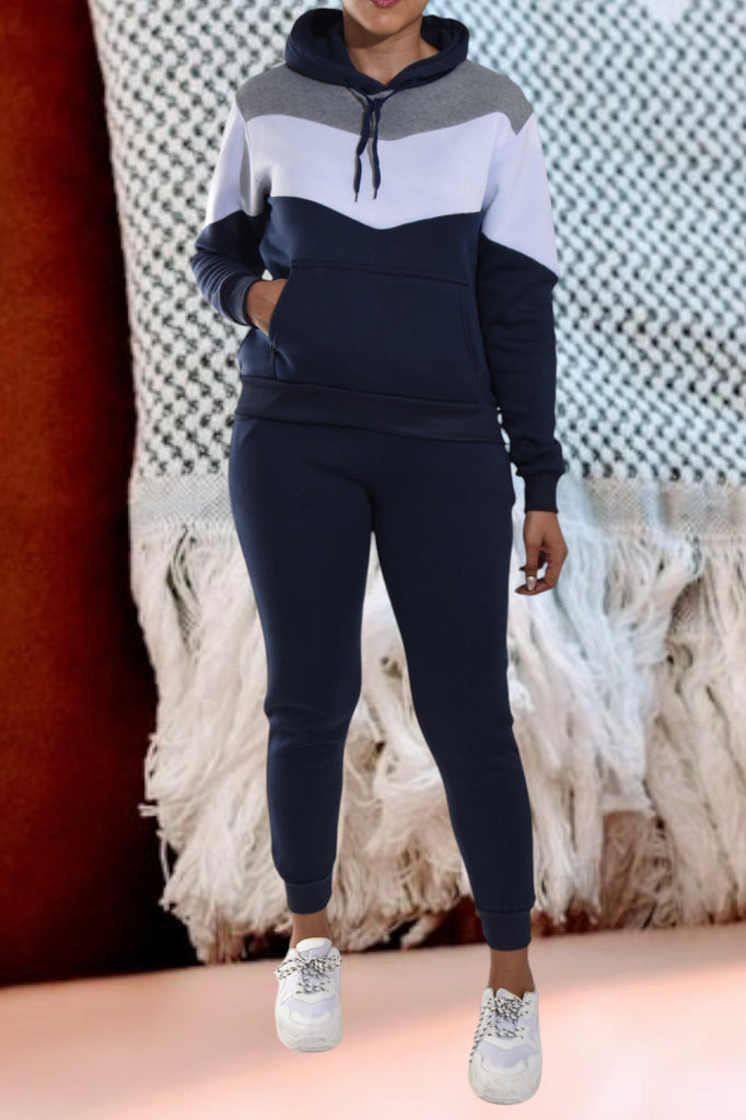 Color Block Navy Kangaroo Pocket Tracksuit - StylePhase SA