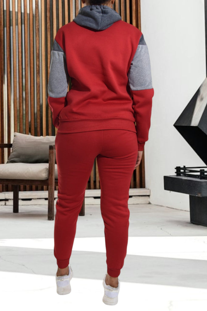 Color Block Red Kangaroo Pocket Tracksuit - StylePhase SA