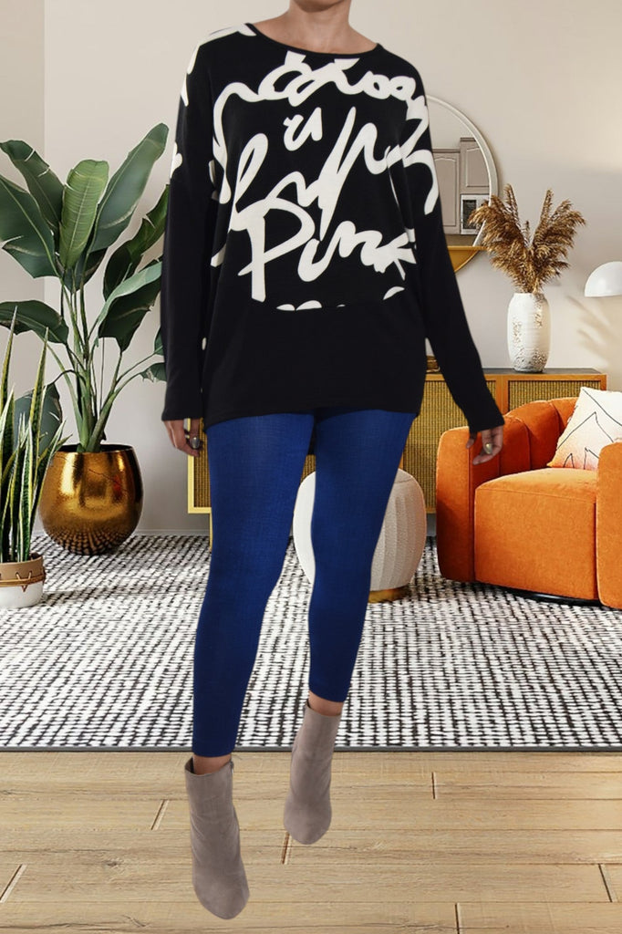 Contrast Print Crew Neck Sweater - StylePhase SA