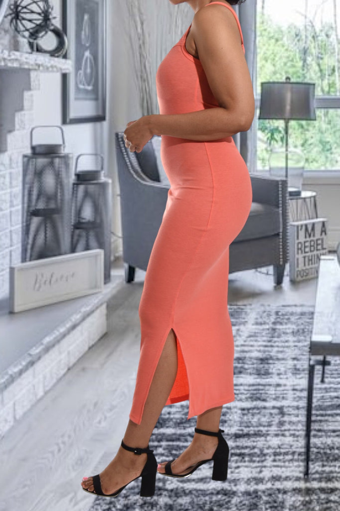 Coral Rib Bodycon Slit Dress - StylePhase SA