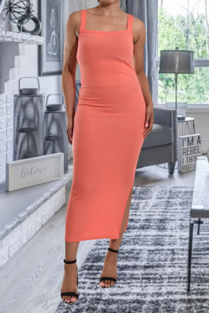 Coral Rib Bodycon Slit Dress - StylePhase SA