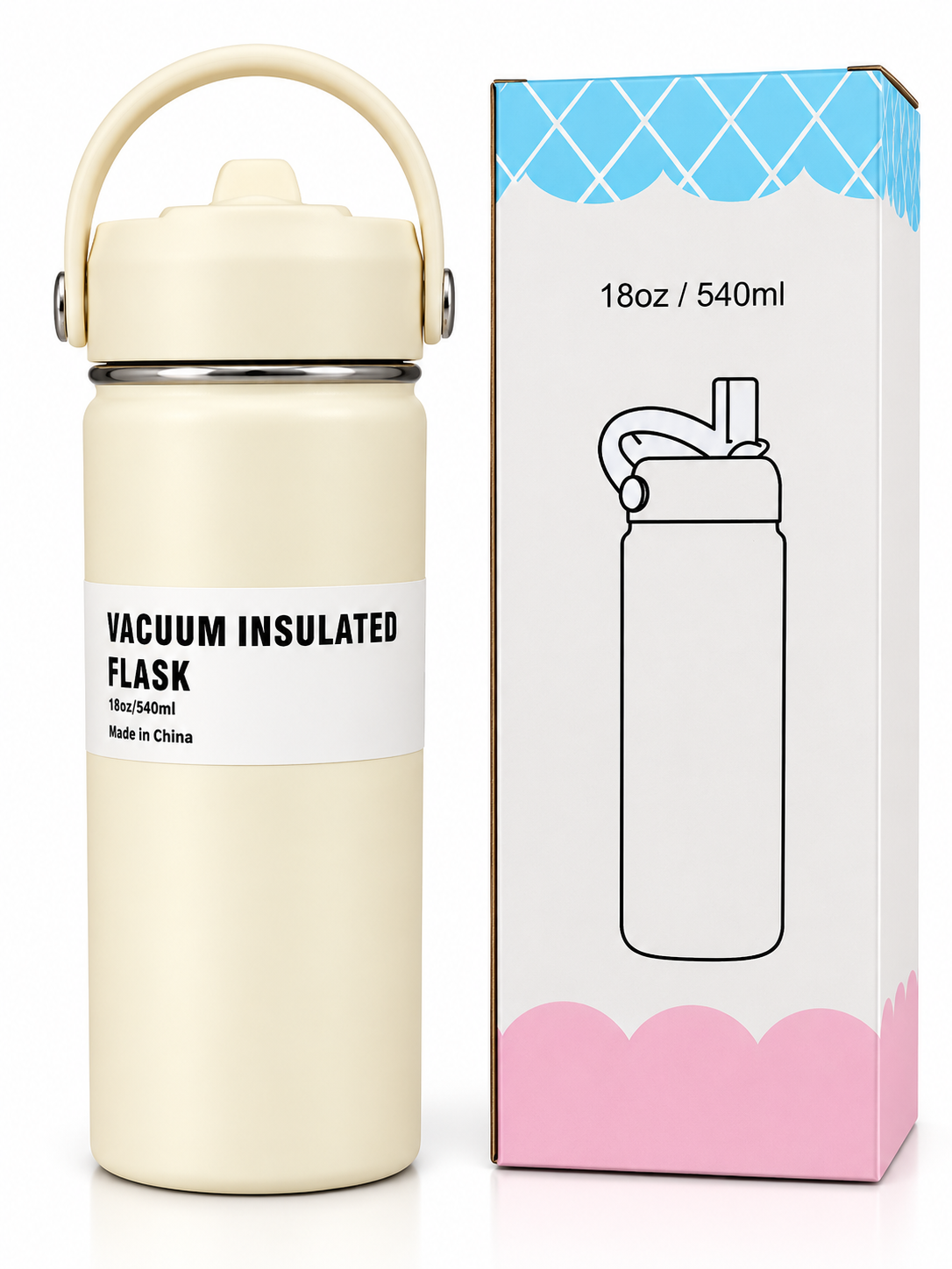 Cream 540ml vacuum insulated flask with box