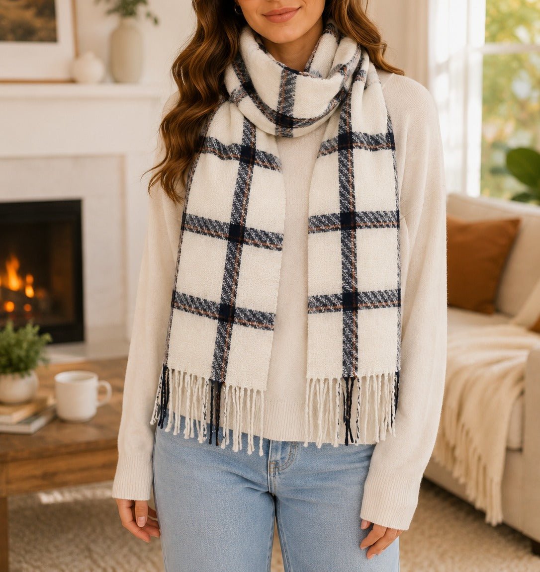 Cream And Black Check Scarf - StylePhase SA