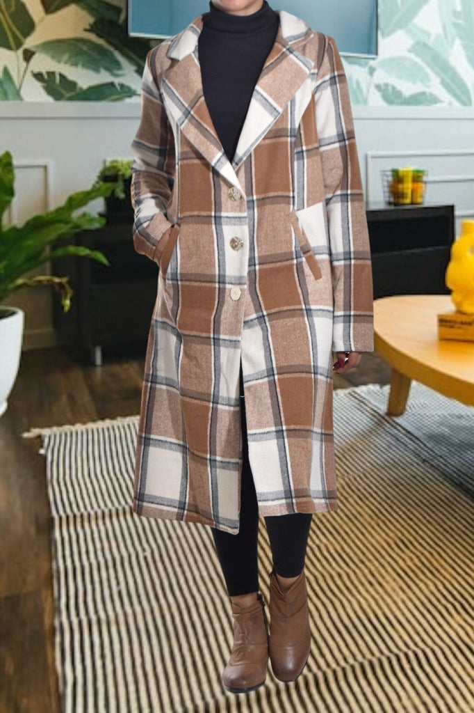 Cream And Brown Melton Coat - StylePhase SA