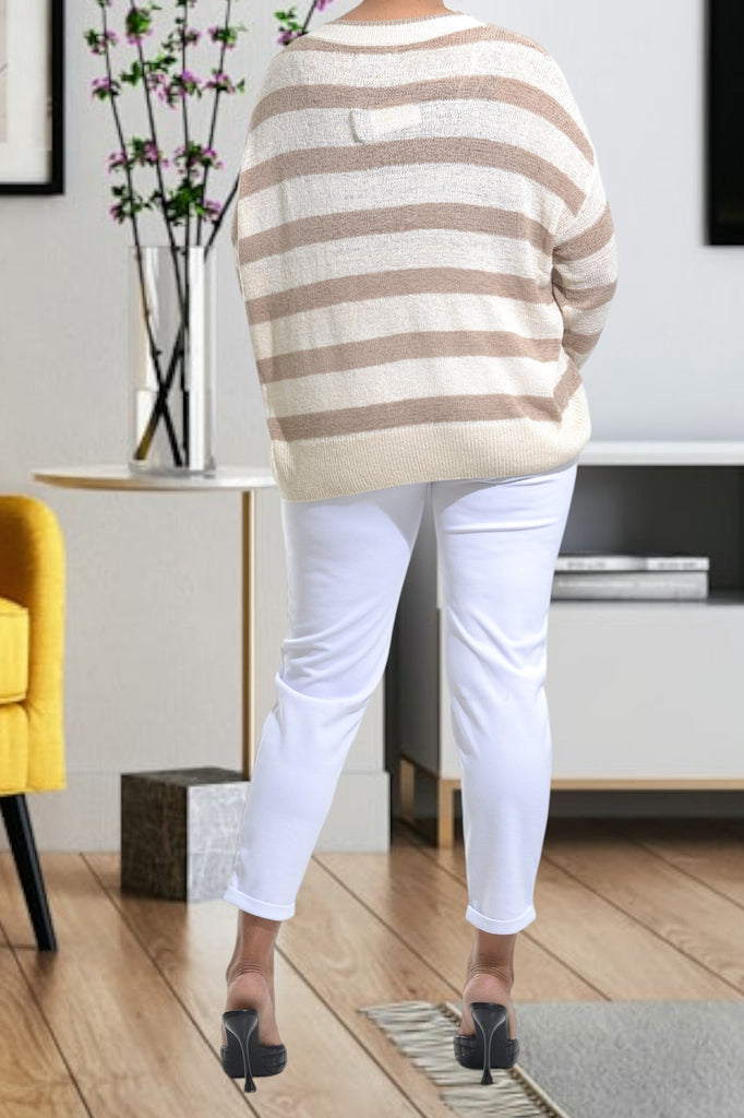 Cream And Brown Stripe Sweater - StylePhase SA