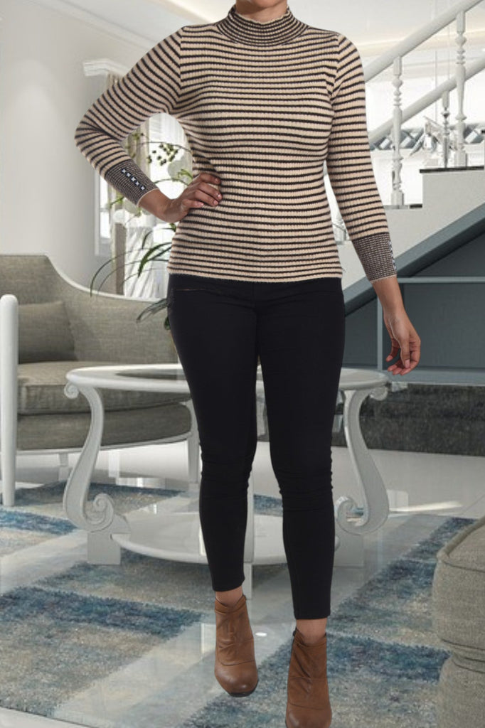Cream And Brown Turtle Neck Top - StylePhase SA