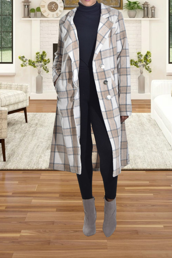 Cream And Grey Melton Coat - StylePhase SA