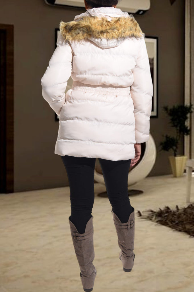 Cream Belted Puff Hoody Jacket - StylePhase SA