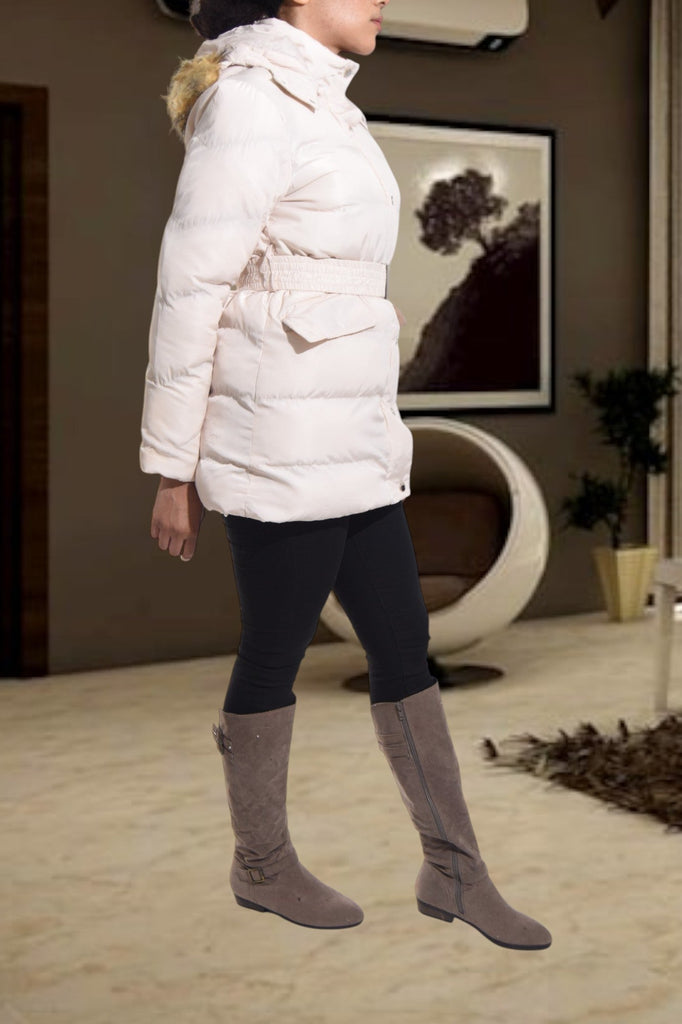 Cream Belted Puff Hoody Jacket - StylePhase SA