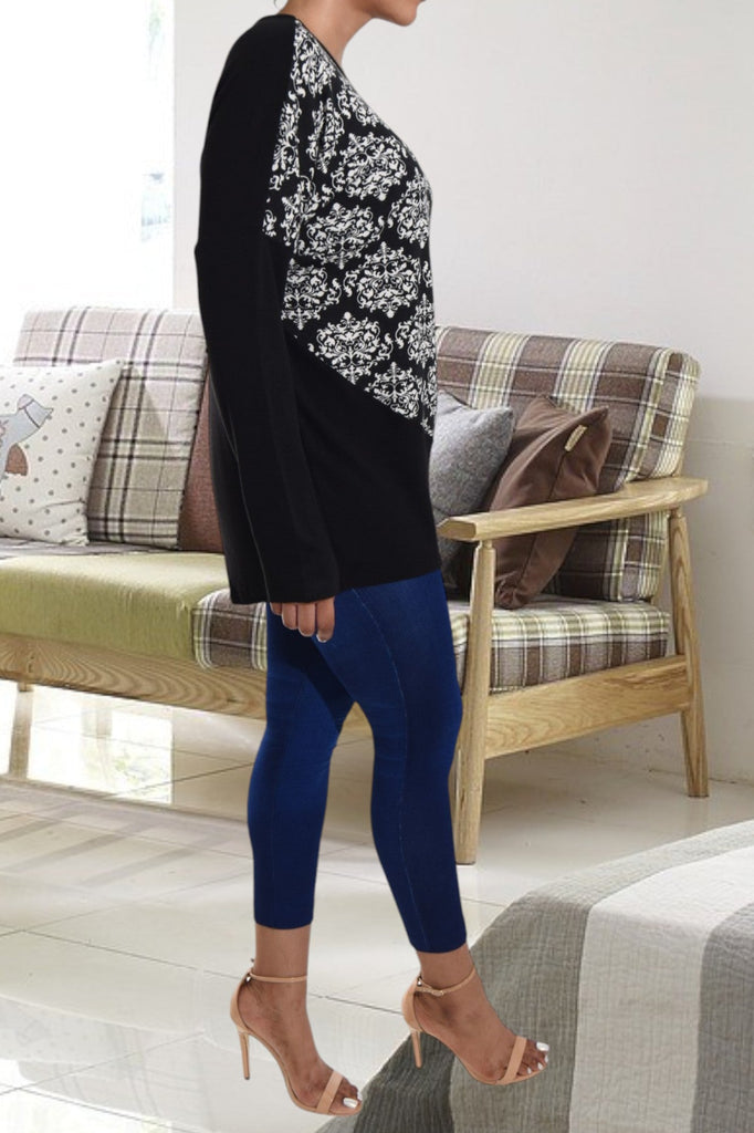 Cream Damask Print Crew Neck Sweater - StylePhase SA