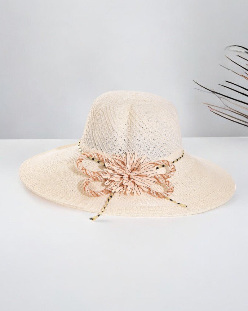 Cream Fashion Wide Brim Hat With Rope - StylePhase SA