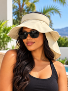 Cream sun visor with neck flap front view
