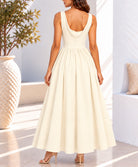 Cream sleeveless button detail maxi dress back view