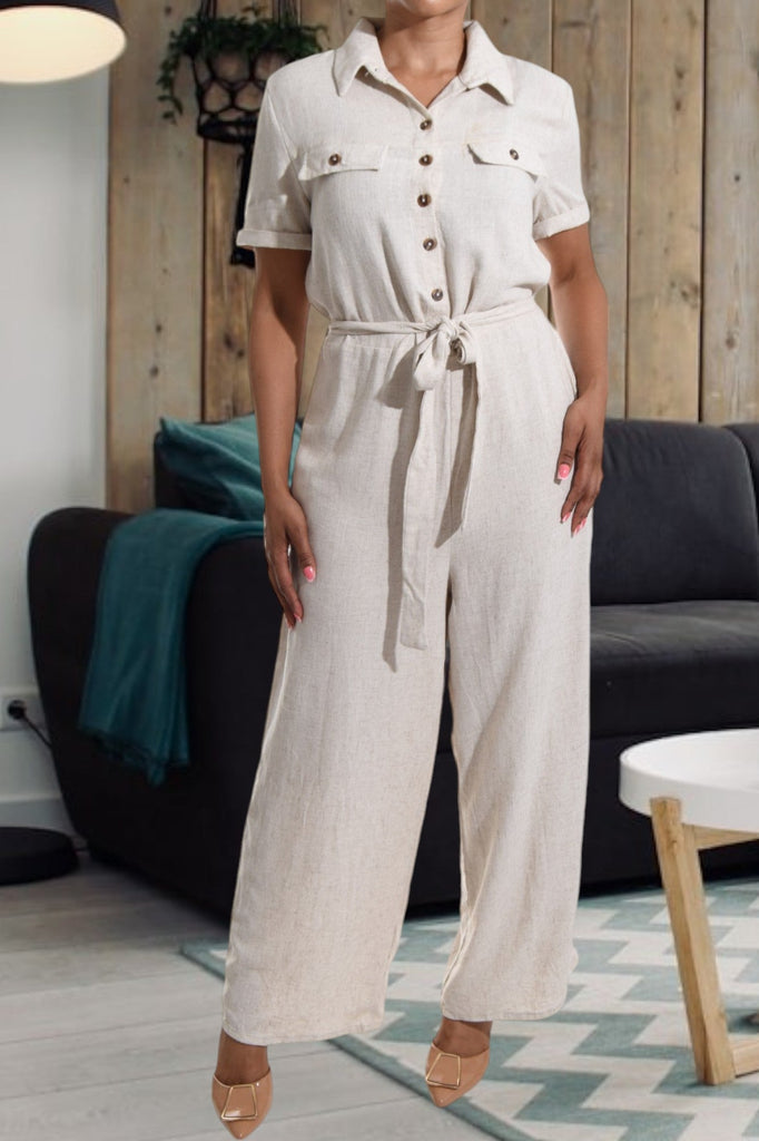 Cream Wide Leg Jumpsuit - StylePhase SA