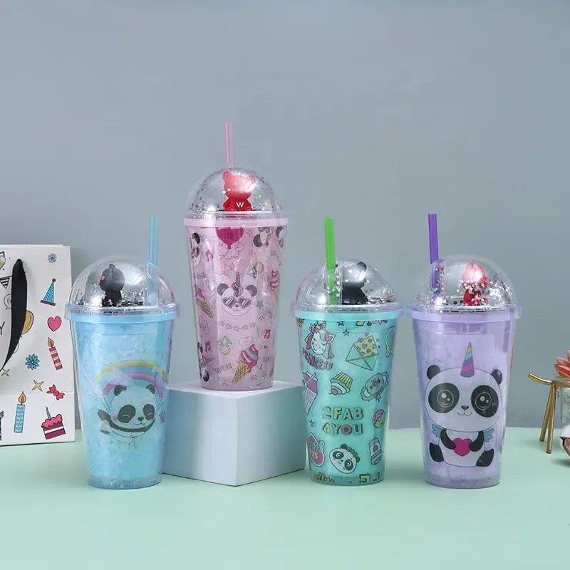Cute Double Wall Panda Cup With Straw - 450ml - StylePhase SA