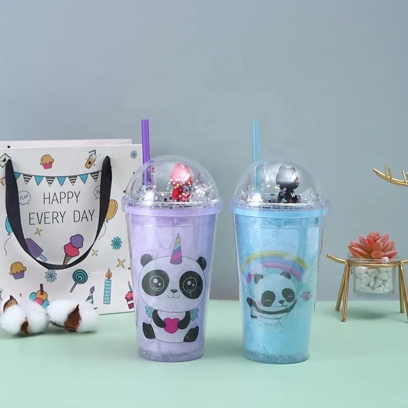 Cute Double Wall Panda Cup With Straw - 450ml - StylePhase SA