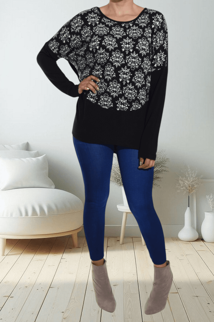 Damask Print Crew Neck Sweater - StylePhase SA