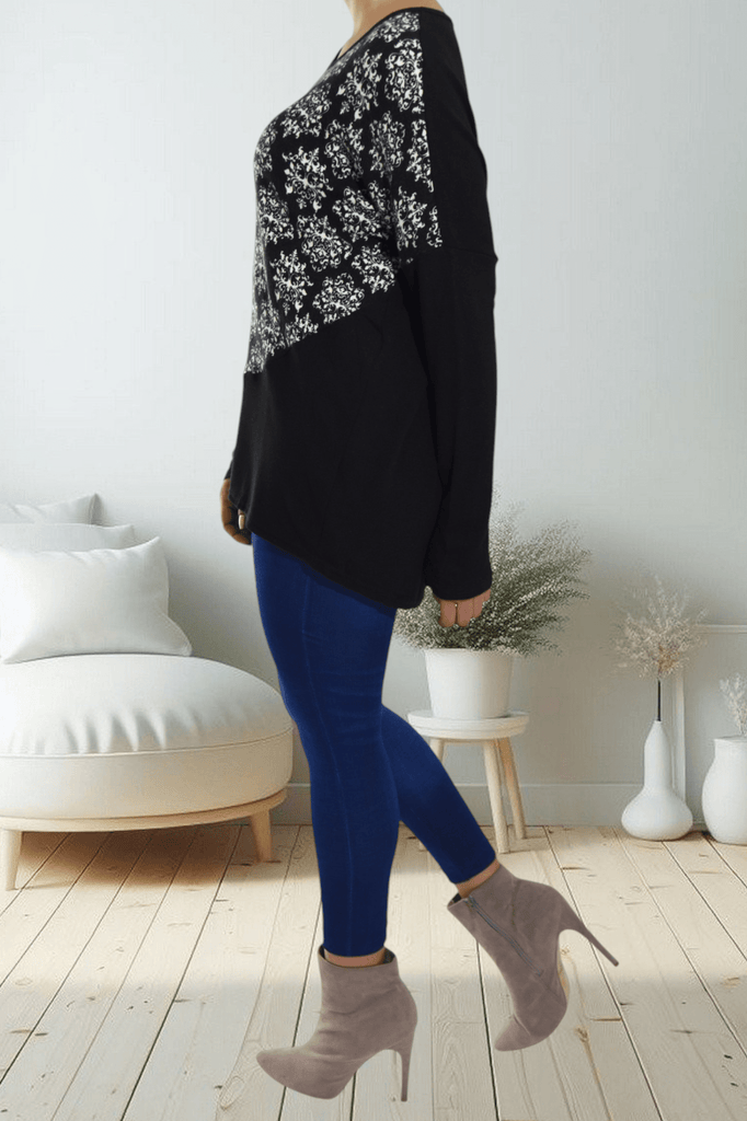 Damask Print Crew Neck Sweater - StylePhase SA