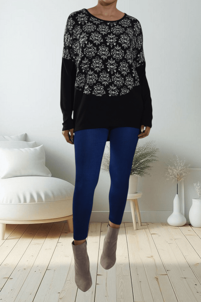 Damask Print Crew Neck Sweater - StylePhase SA