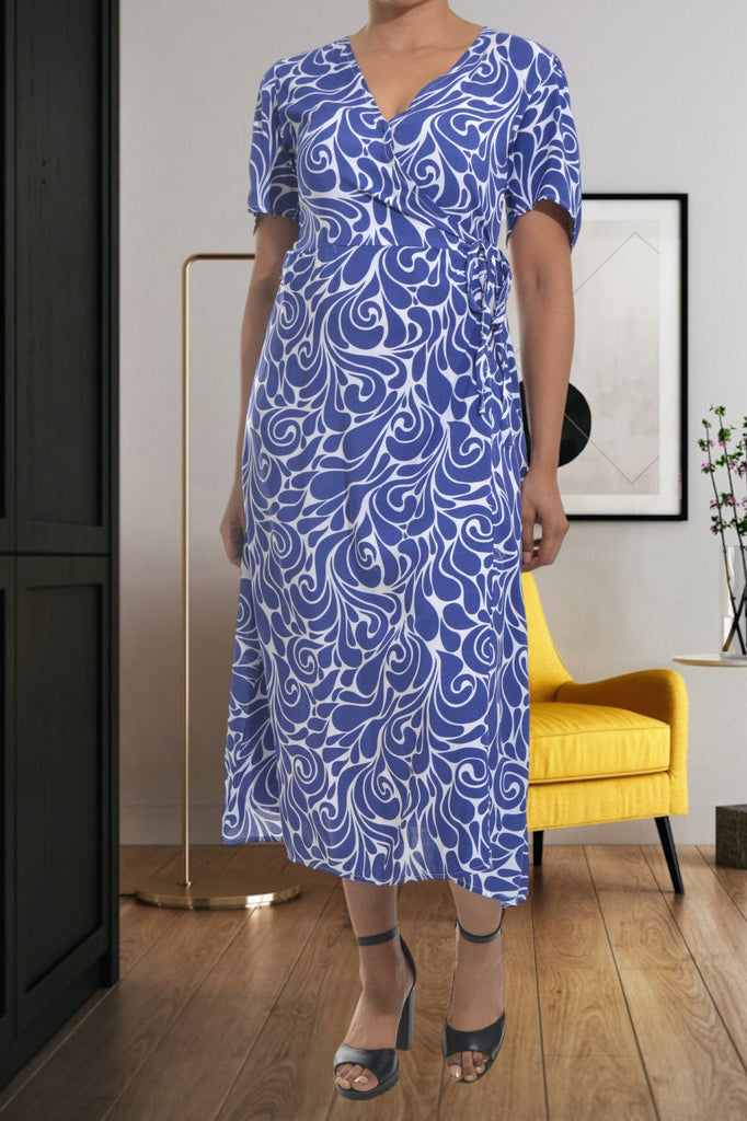 Dark Blue Floral Wrap Dress - StylePhase SA