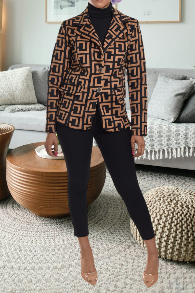 Dark Brown Pattern Blazer Coat - StylePhase SA