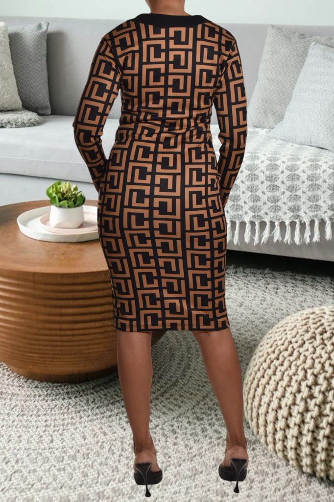 Dark Brown Printed Dress - StylePhase SA