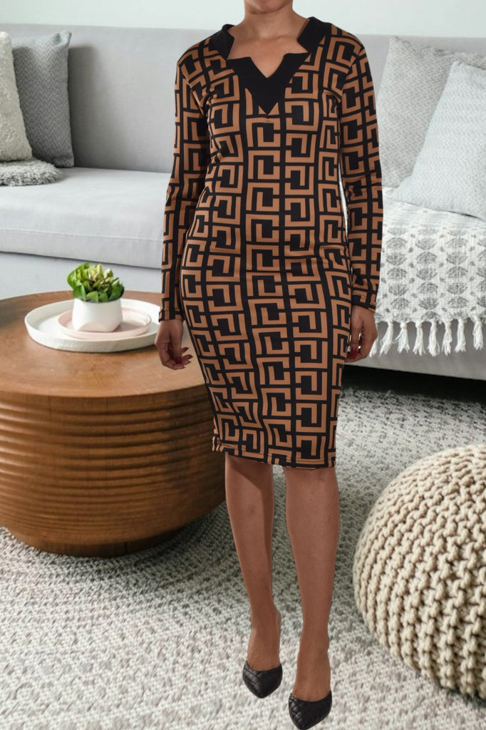 Dark Brown Printed Dress - StylePhase SA