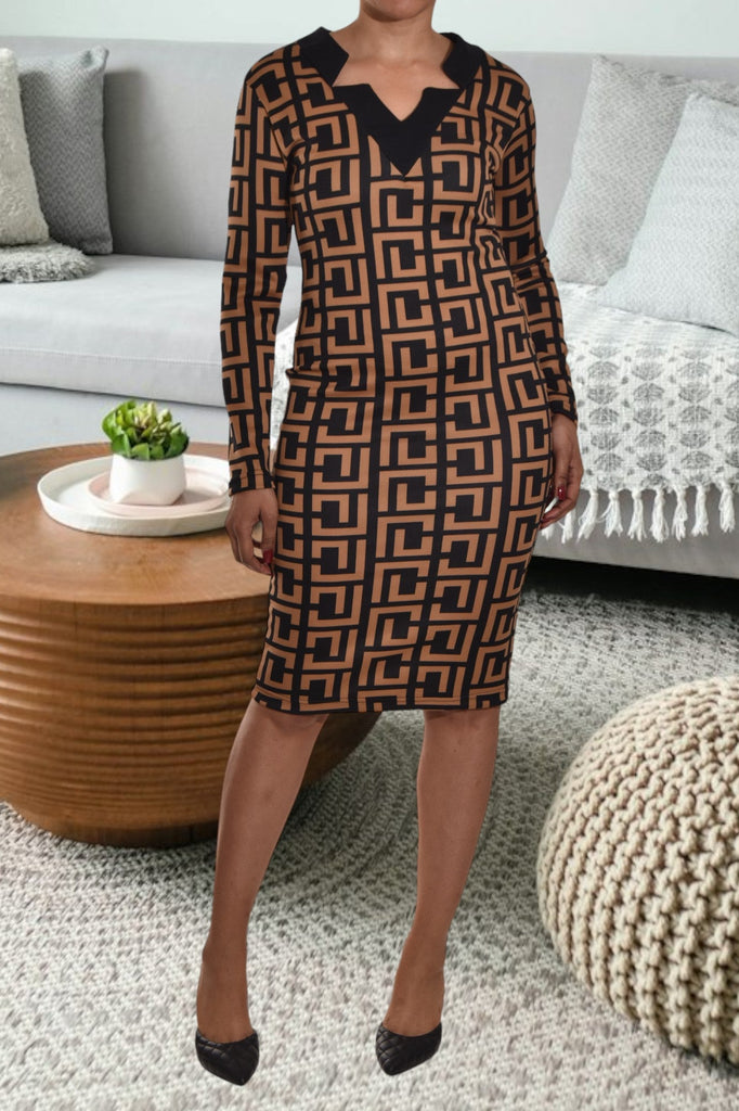 Dark Brown Printed Dress - StylePhase SA