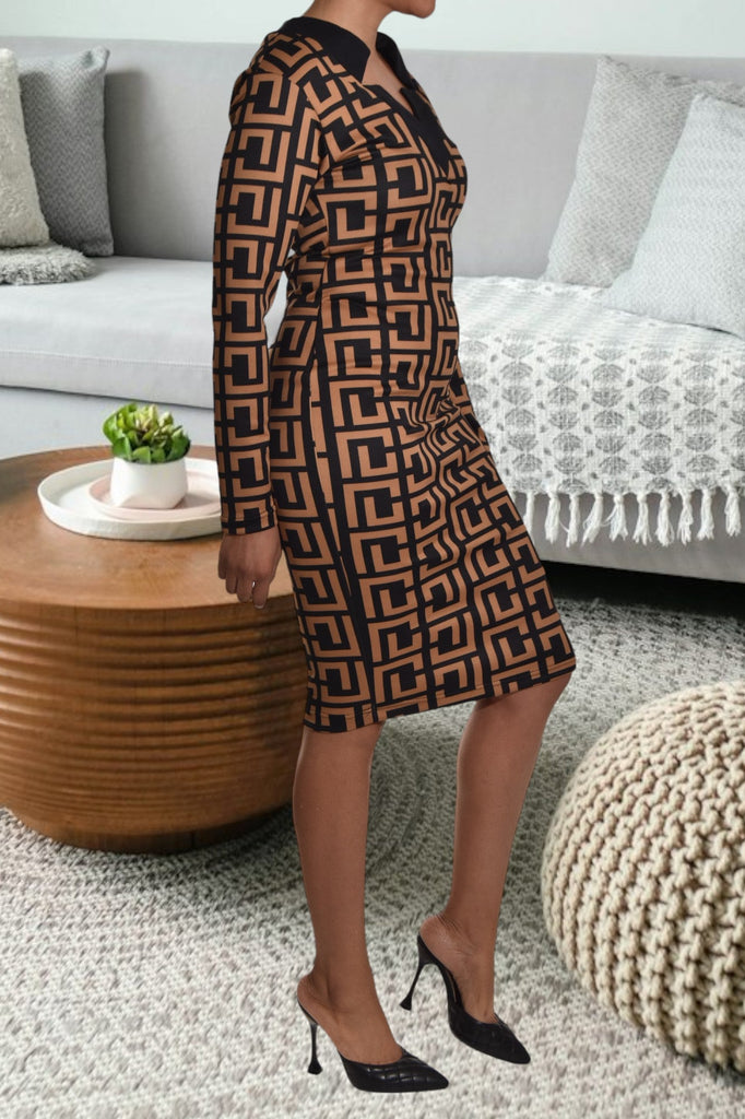 Dark Brown Printed Dress - StylePhase SA