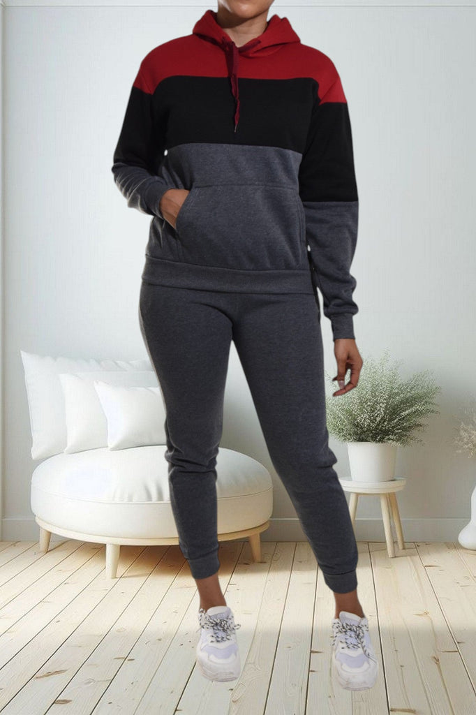 Dark Grey Color Block Fleece Tracksuit - StylePhase SA