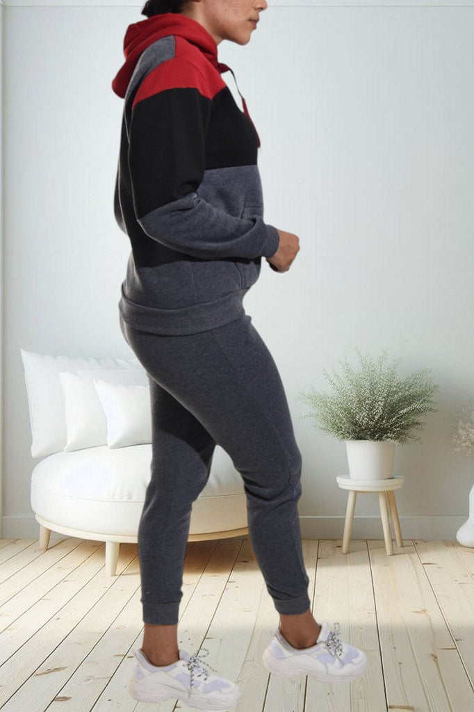 Dark Grey Color Block Fleece Tracksuit - StylePhase SA