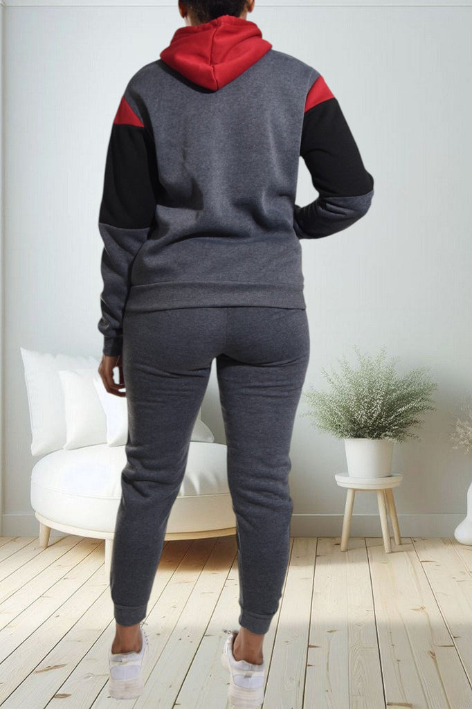 Dark Grey Color Block Fleece Tracksuit - StylePhase SA