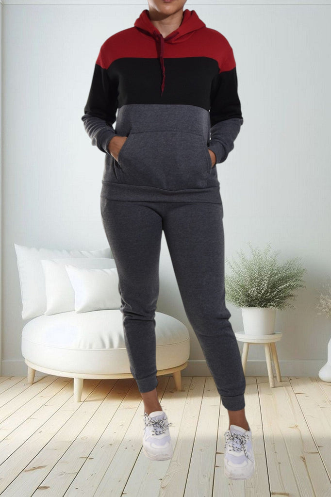 Dark Grey Color Block Fleece Tracksuit - StylePhase SA