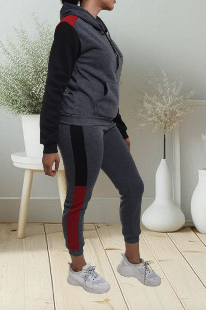 Dark Grey Color Block Sleeve Tracksuit Set - StylePhase SA