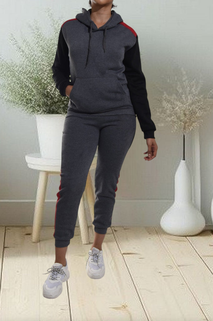 Dark Grey Color Block Sleeve Tracksuit Set - StylePhase SA
