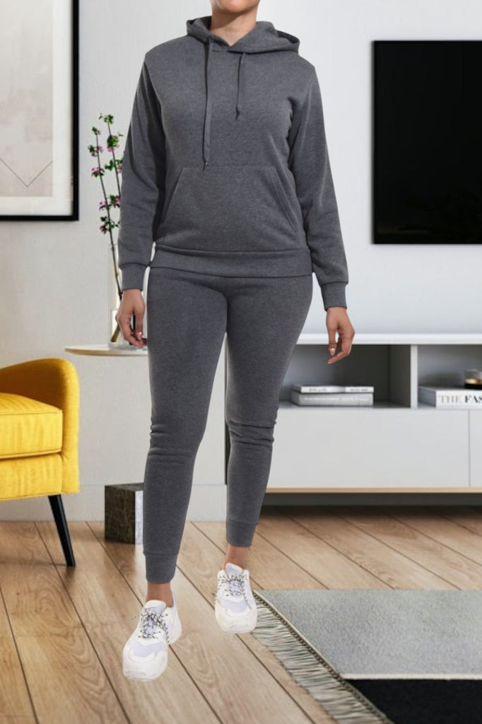 Dark Grey Fleece Skinny Tracksuit Set - StylePhase SA