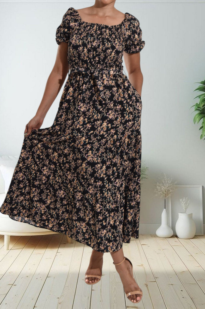 Ditsy Brown Floral Ruffle Dress - StylePhase SA