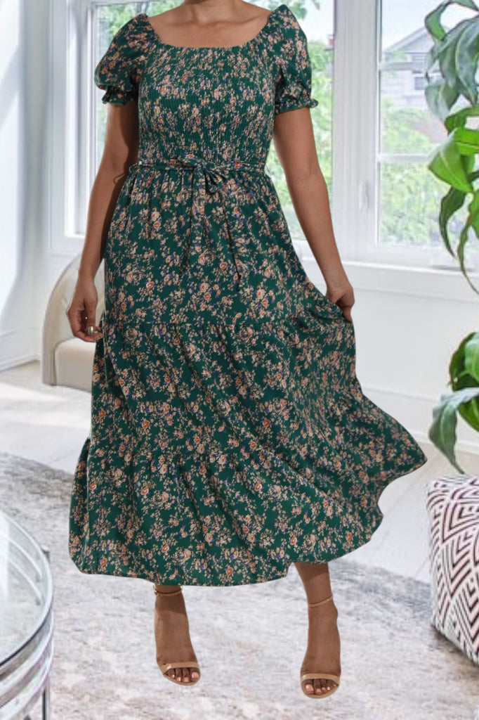 Ditsy Green Floral Ruffle Dress - StylePhase SA