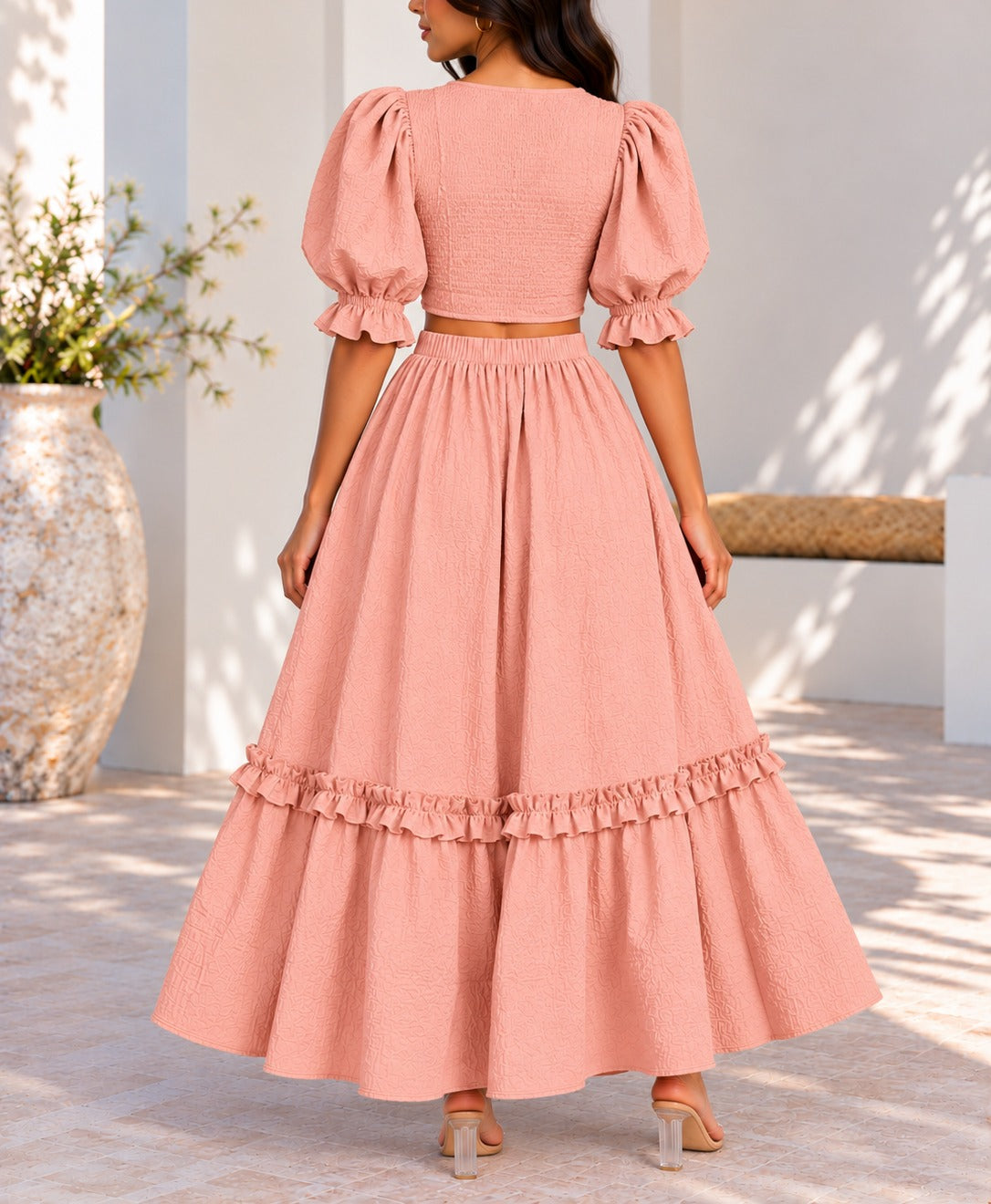 Back view dusty pink two-piece set