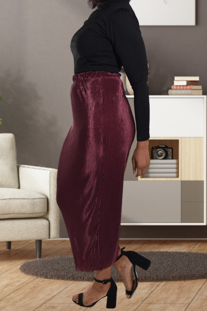 Elastic Waist Burgundy Pencil Skirt - StylePhase SA