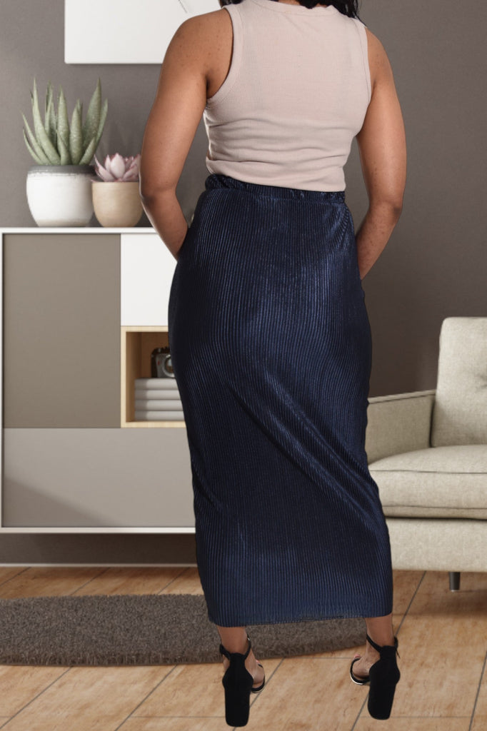 Elastic Waist Navy Pencil Skirt - StylePhase SA