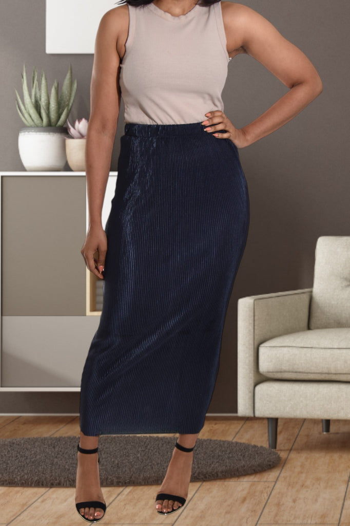 Elastic Waist Navy Pencil Skirt - StylePhase SA