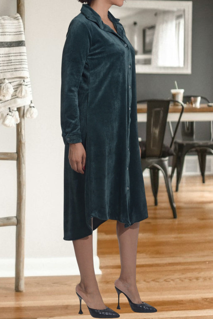 Emerald Velour Button Front Dress - StylePhase SA