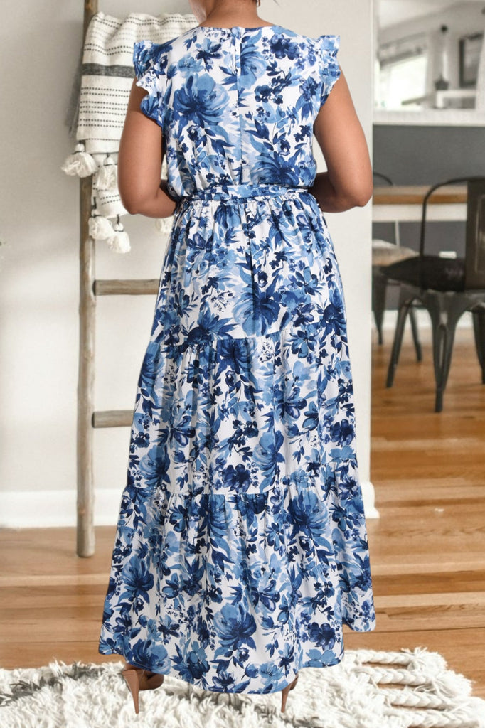 Floral Blue Ruffle Tie Dress - StylePhase SA