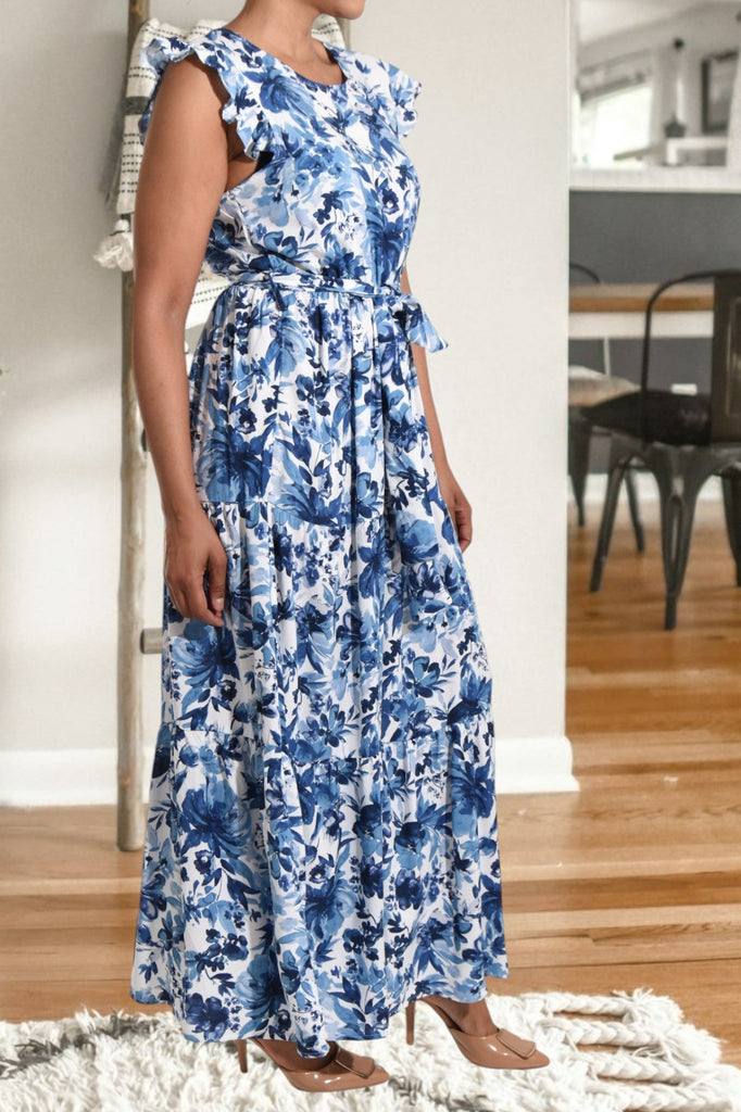 Floral Blue Ruffle Tie Dress - StylePhase SA