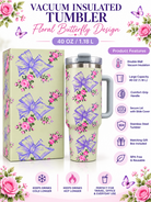 Floral butterfly vacuum insulated tumbler product features