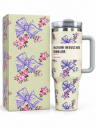 Floral butterfly 40 oz vacuum insulated tumbler with handle and matching gift box