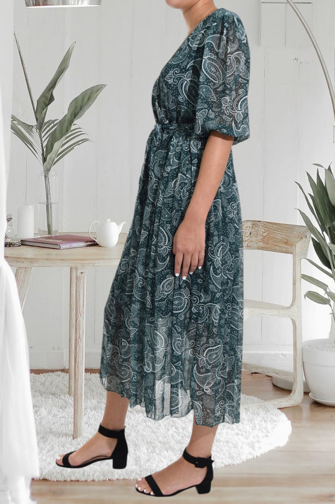 Floral Chiffon Green Dress - StylePhase SA